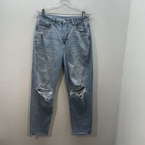American Eagle Outfitters Jeans SZ 8 S Blue Curvy Mom Denim Stretch Distressed